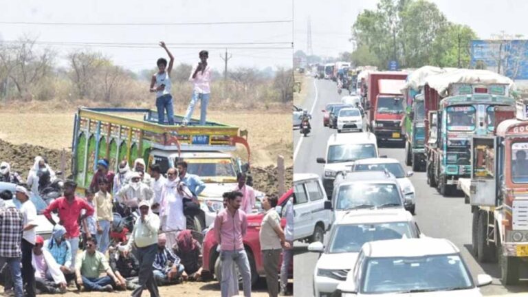 खरीदी केंद्र बंद मिलने पर सड़क पर उतरे किसान, NH-146 पर यातायात ठप